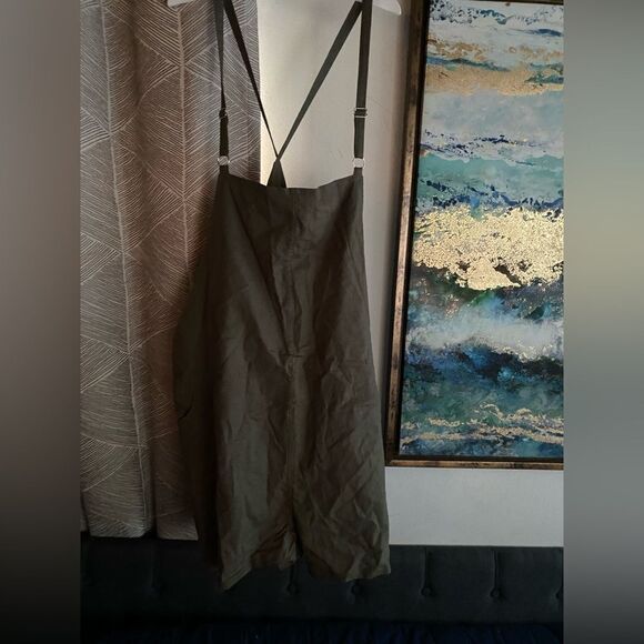 Torrid Green Linen Blend Short-all Romper Size 4 Sleeveles Pockets - Picture 3 of 15